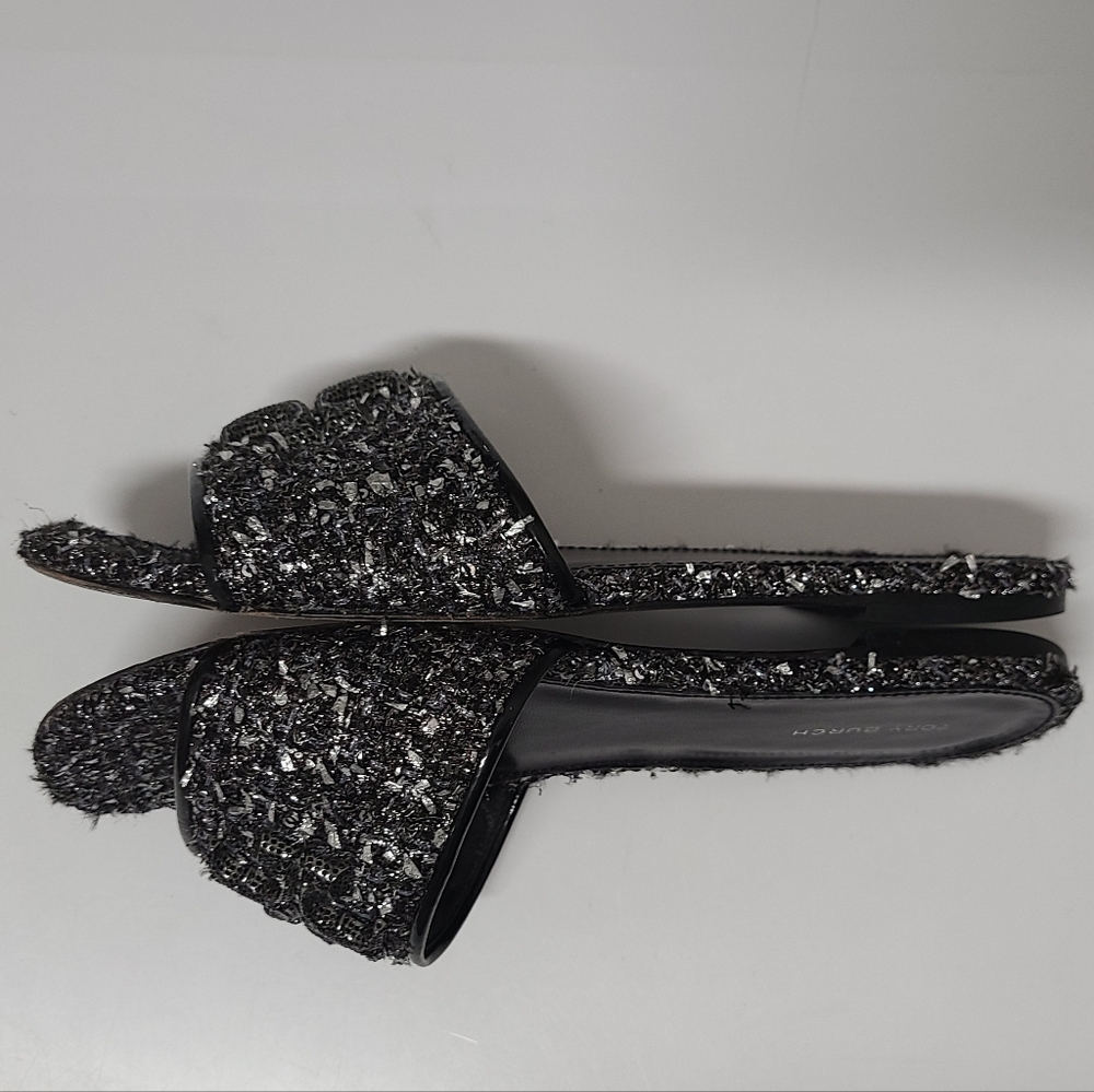 Tory Burch Eleanor Slide Sandals Pavé Logo Silver Confetti/Perfect Black Sz 8 - Picture 12 of 14